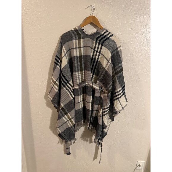 David & Young Plaid Belted Poncho Wrap Fall Sweater - Picture 10 of 11